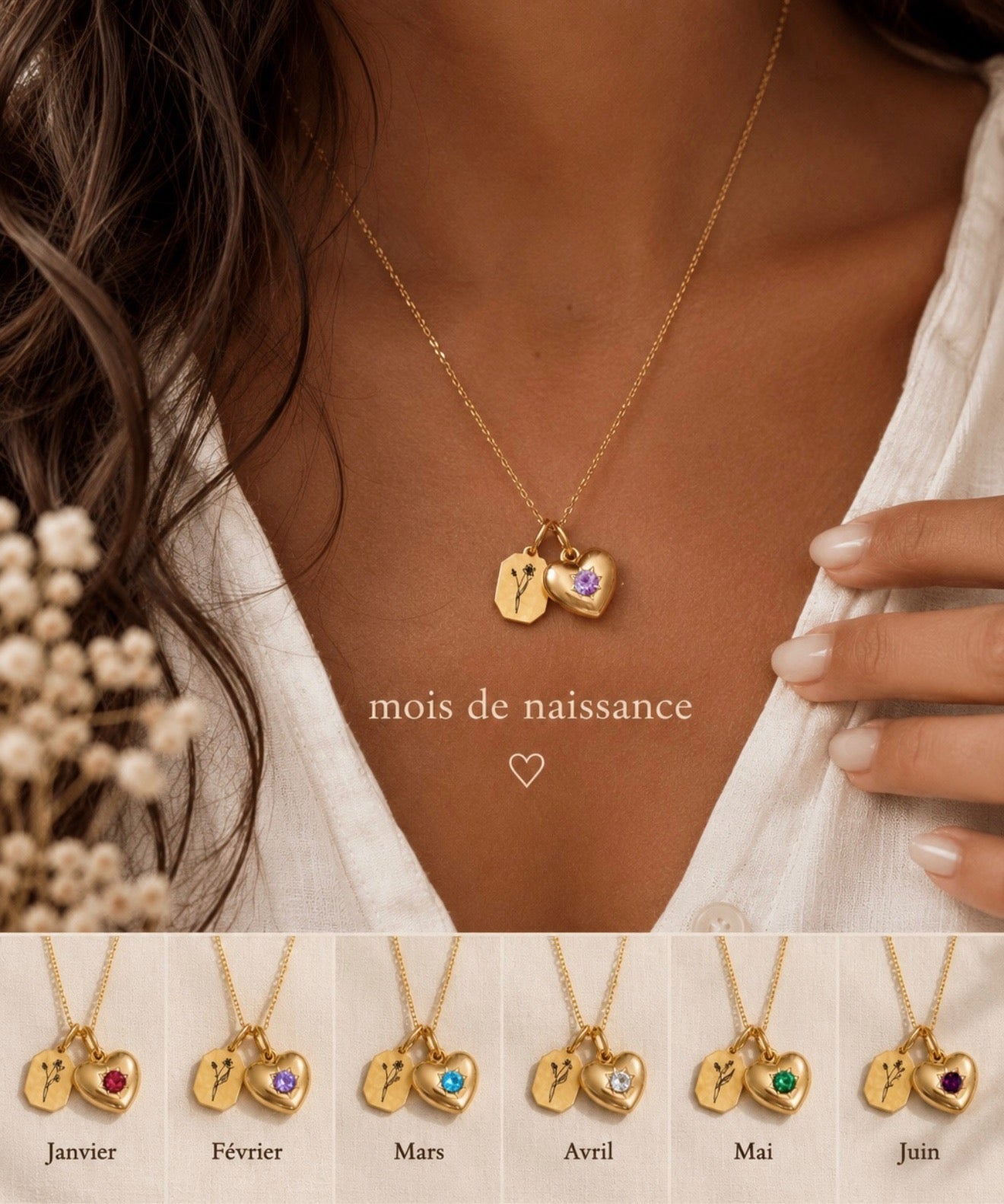 Fleur de naissance ~ collier personnalisé