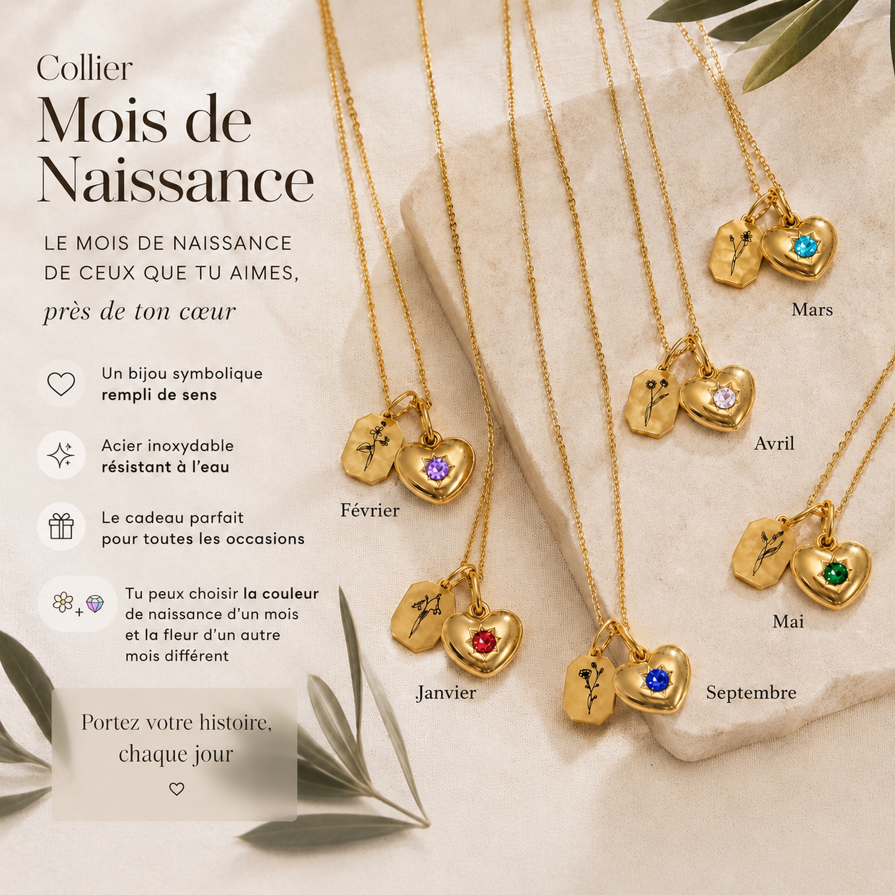 Fleur de naissance ~ collier personnalisé